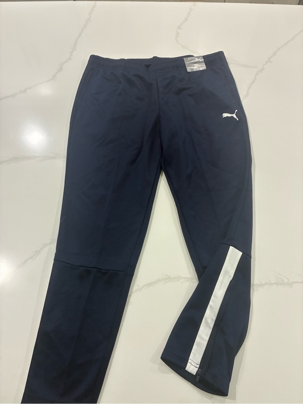 Puma Men's Dark Blue Joggers with White Side Stripe. NWT